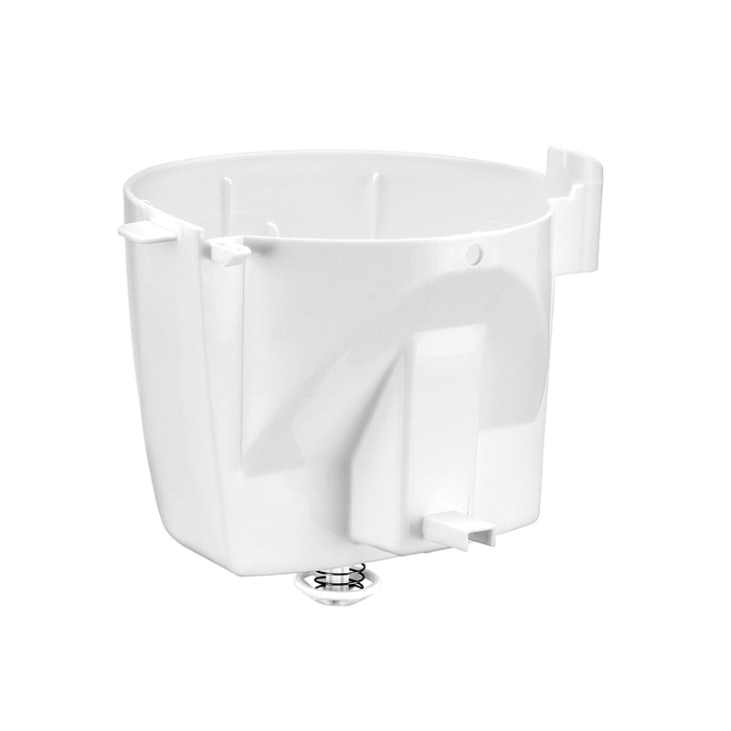 Der Unold Filterhalter für KAFFEEAUTOMAT Easy White 28020 ist ein weißer Filterhalter aus Kunststoff mit Ausguss und rundem Metallteil, der für Kaffeemaschinen konzipiert ist und auf einem schlichten weißen Hintergrund abgebildet ist.