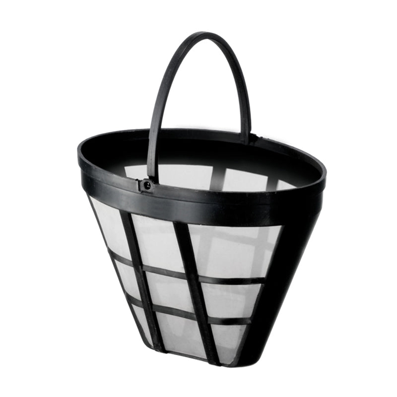 Der Unold Dauerfilter für KAFFEEAUTOMAT 28465 ist ein wiederverwendbarer Kaffeefilterkorb aus schwarzem Netz mit Griff, der für Filterkaffeemaschinen entwickelt wurde.