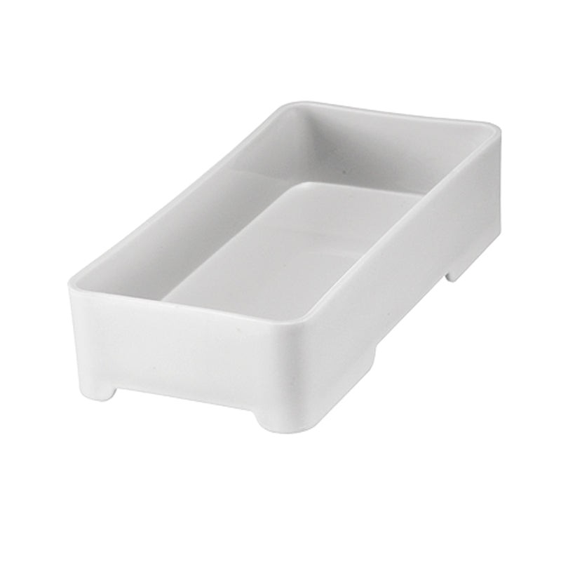 Die Unold Kleine Garschale für DAMPFGARER Mini Allround 38650 ist eine rechteckige weiße Kunststoffschale mit erhöhten Rändern und vier kurzen Beinen, abgebildet auf einem schlichten weißen Hintergrund.