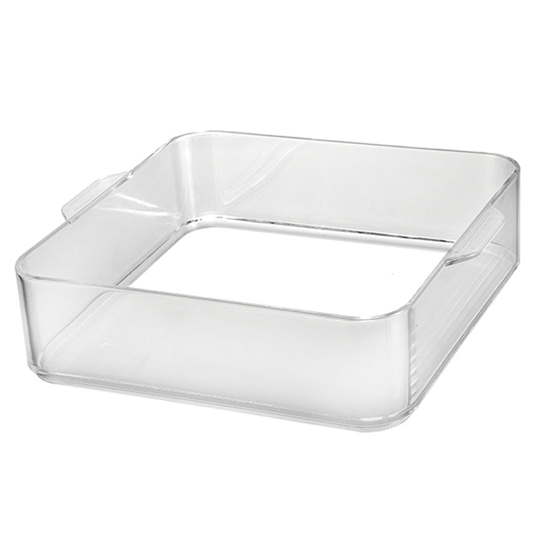 Der Unold Klarsichtrahmen für DAMPFGARER Mini Allround 38650 ist ein durchsichtiger, quadratischer Kunststoffbehälter mit geraden Seiten und integrierten Griffen an den gegenüberliegenden Kanten, der vor einem schlichten weißen Hintergrund abgebildet ist.