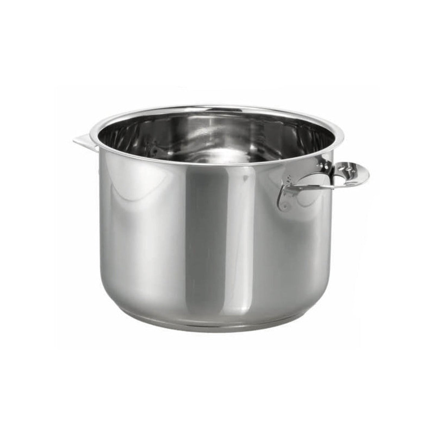 Der Unold Edelstahl-Topf für FONDUE Elégance 48645 ist ein großer, glänzender Edelstahltopf mit zwei kurzen Seitengriffen, abgebildet auf schlichtem weißem Grund.