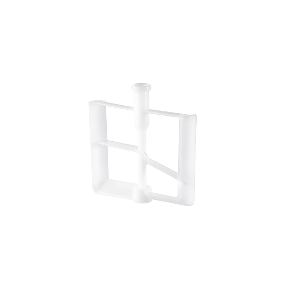 Der Unold Mischer für EISMASCHINE Snow 48820 ist ein weißer, rechteckiger Kunststoffaufsatz mit einer zentralen vertikalen Stange und horizontalen Stützen, der isoliert auf einem schlichten weißen Hintergrund dargestellt ist.