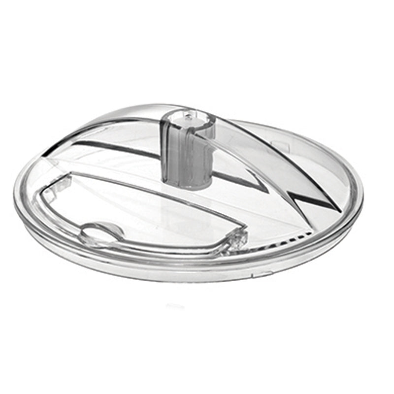 Klarer, runder Kunststoffdeckel mit erhöhtem Griff und eckiger Entlüftung, entworfen von Unold, passend für die EISMASCHINE-Modelle 48845, 48856, 48876, 48890 und 48818.