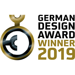 Das Bild zeigt das Logo des German Design Award Winner 2019 mit einem gold-schwarzen Emblem und fettem Text, das den Unold Sous Vide Stick Time als Gewinner hervorhebt.