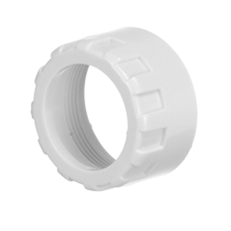Unold Verschlussring für NUDELMEISTER 68801: weiße Gewindeanschlussmutter aus Kunststoff mit geriffelter, griffiger Außenseite, schräg auf schlichtem weißem Untergrund dargestellt.