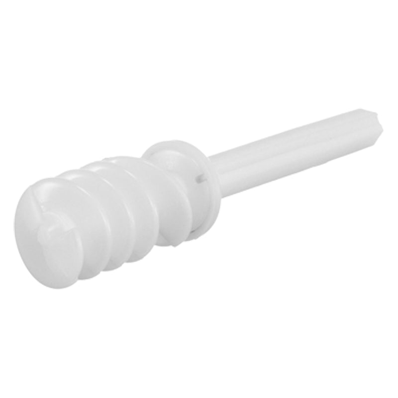 Die Unold Förderschnecke für NUDELMEISTER 68801 ist ein weißes Kunststoffteil mit Spiralgewinde und spitzem Ende, das zur sicheren Befestigung in kompatiblen Geräten dient.