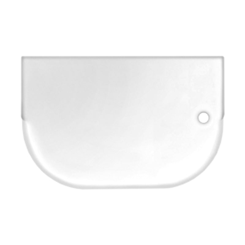 Der Unold Teigspatel für NUDELMEISTER 68801 ist ein weißer, halbrunder Teigschaber aus Kunststoff mit gerader Oberkante und einem kleinen Loch in der oberen rechten Ecke.