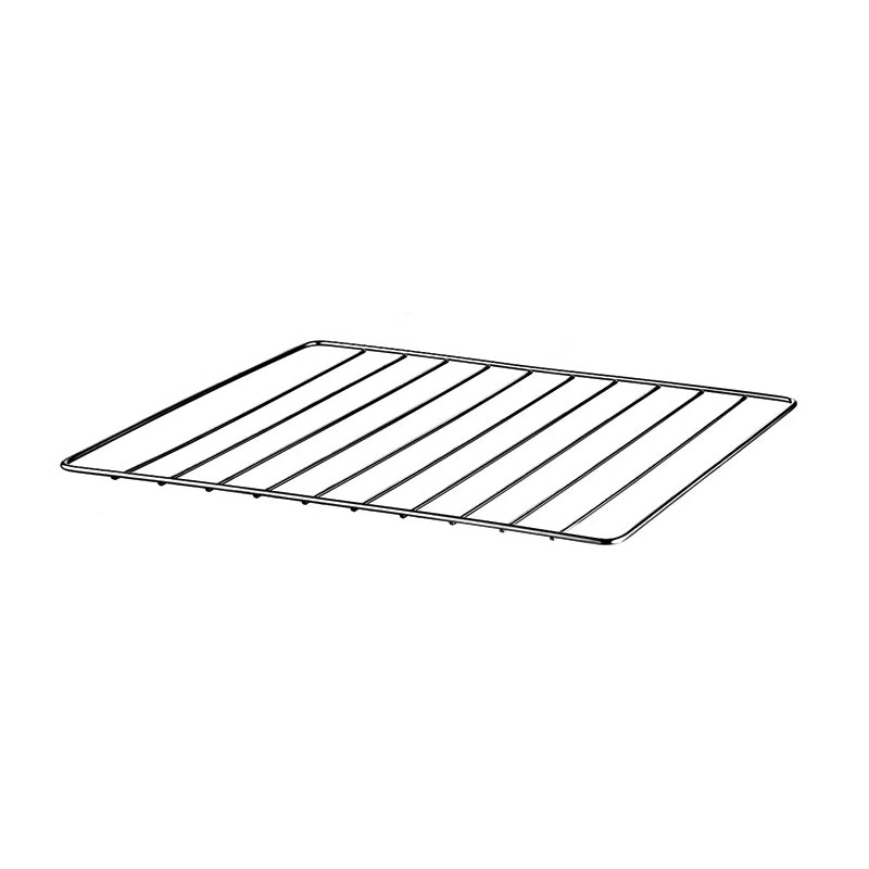 Der Unold Gitterrost für OFEN Mini 68825, ein Metall-Auskühlrost mit parallelen Stäben, ist schräg vor einem schlichten weißen Hintergrund abgebildet.