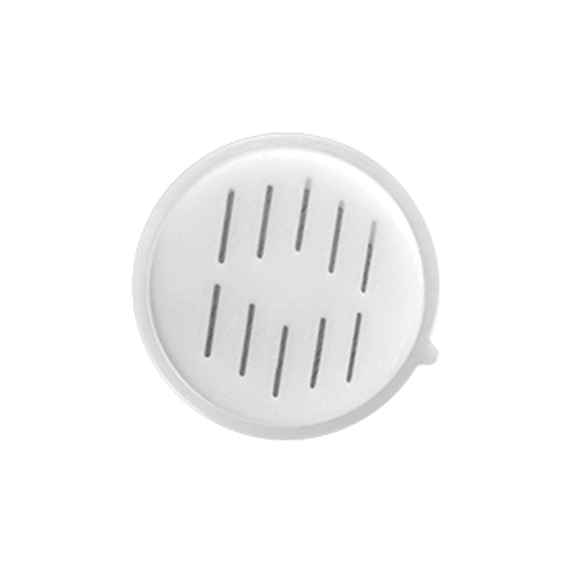 Das Bild zeigt die Unold Matrize Fettucine für NUDELMEISTER Pasta 68860, eine runde Nudelform aus weißem Kunststoff mit vertikalen Schlitzen, die vor einem schlichten weißen Hintergrund dargestellt ist.