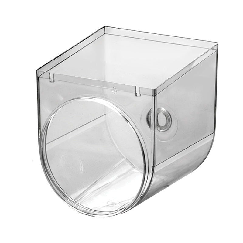 Der Unold Knetbehälter für NUDELMEISTER Pasta 68860 ist ein durchsichtiger, rechteckiger Kunststoffbehälter mit einer großen runden Seitenöffnung und einem flachen Scharnierdeckel, der leer vor einem weißen Hintergrund abgebildet ist.