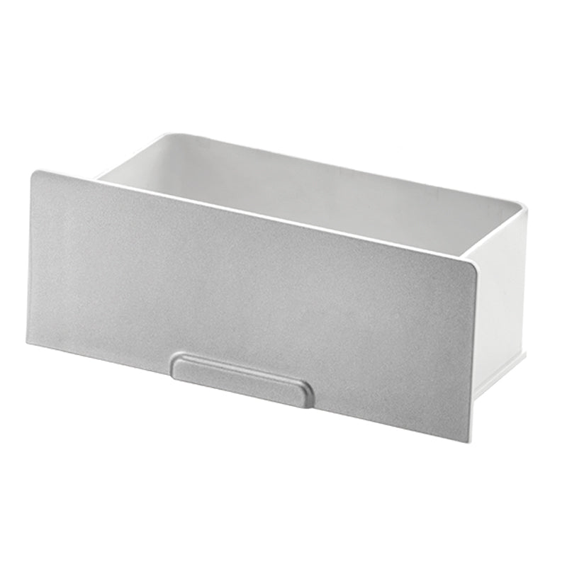 Die Unold Zubehör-Schublade für NUDELMEISTER Pasta 68860 ist ein rechteckiger, hellgrauer und weißer Aufbewahrungsbehälter aus Kunststoff mit einer flachen Frontplatte, einem kleinen Griff in der Mitte unten und einer offenen Oberseite.