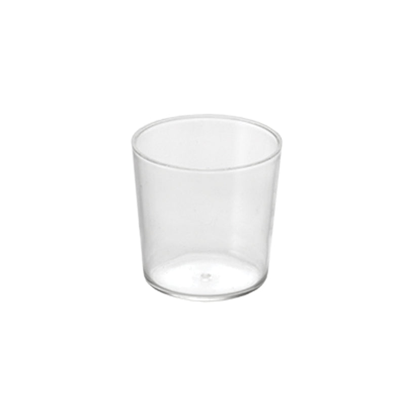 Auf weißem Untergrund steht ein klarer, leerer Unold Becher klein für NUDELMEISTER Pasta 68860 mit geradem Rand.