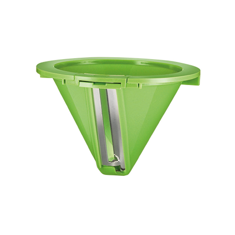 Der Unold Schneideinsatz 55 mm für SPIRALSCHNEIDER 78402 ist eine grüne, kegelförmige Gemüsespiralschneideklinge, ideal zum Erstellen von Spiralschnitten in Gemüse; abgebildet auf weißem Hintergrund.