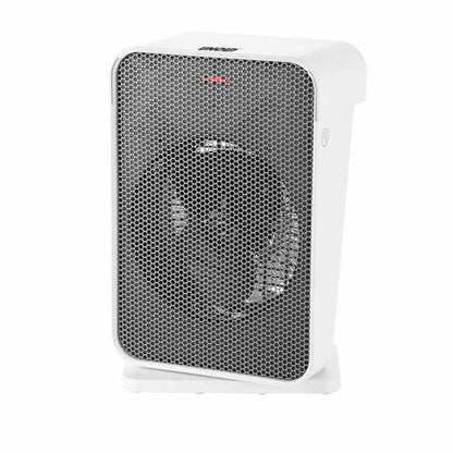 Die Unold HEIZLÜFTER BOX IP 21 ist ein weißer, rechteckiger, tragbarer Elektroheizer mit einem großen schwarzen Frontgitter, einem sichtbaren Ventilator und einer roten Kontrollleuchte oben.